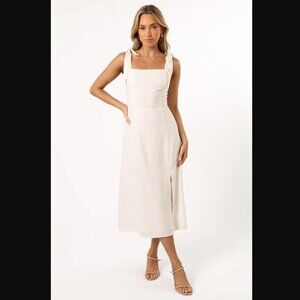 Petal & Pup Laurel White  Tie Shoulder Side Slit Midi Dress 0